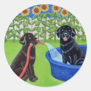 Funny Pool Party Labradors Classic Round Sticker