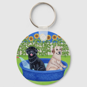 Funny Pool Party Labradors Key Ring