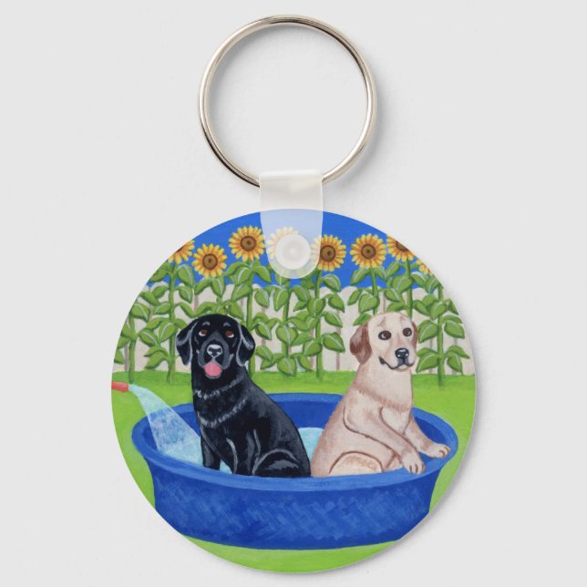 Funny Pool Party Labradors Key Ring (Front)