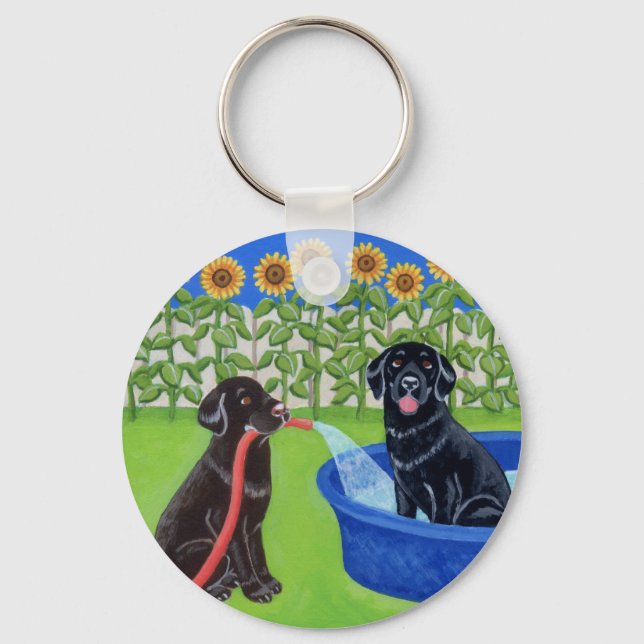 Funny Pool Party Labradors Key Ring (Front)