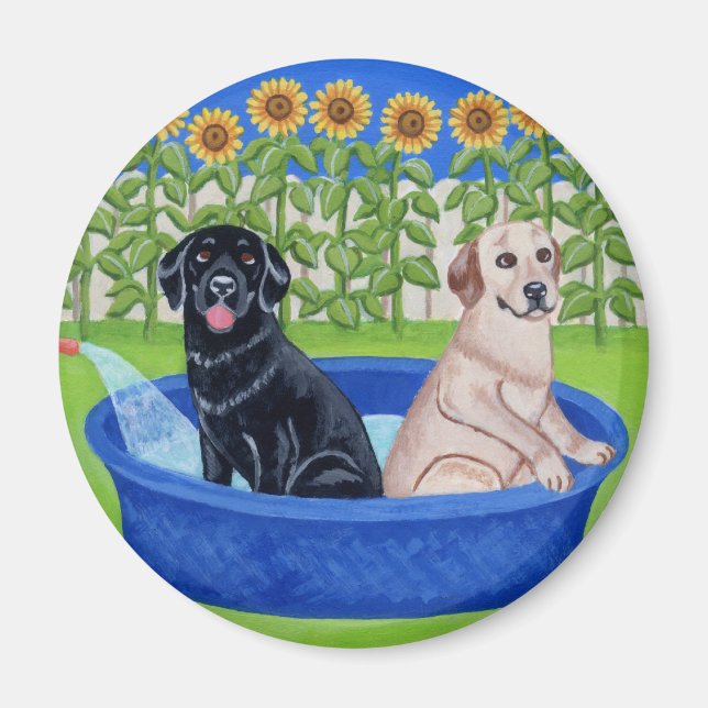 Funny Pool Party Labradors Magnet (Front)