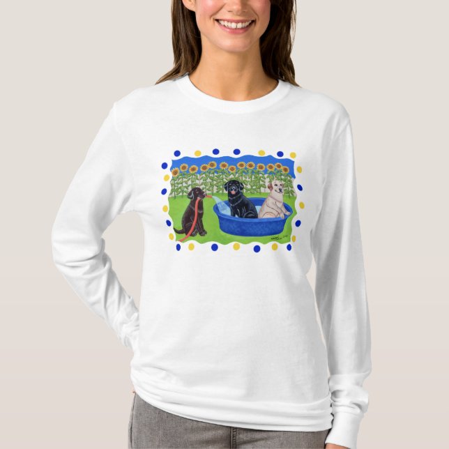 Funny Pool Party Labradors T-Shirt (Front)