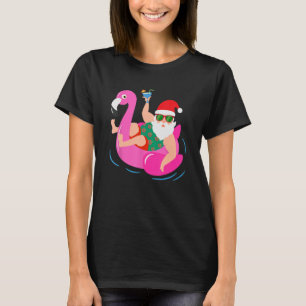 Funny Pool Party Santa Sunglasses Flamingo Christm T-Shirt