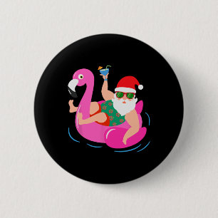 Funny Pool Party Santa Sungles Flamingo Christmas 6 Cm Round Badge