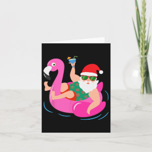 Funny Pool Party Santa Sungles Flamingo Christmas Card