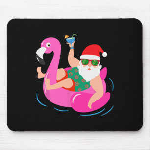 Funny Pool Party Santa Sungles Flamingo Christmas Mouse Pad