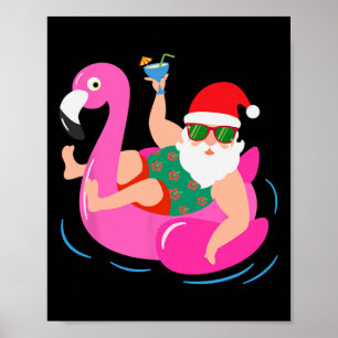 Funny Pool Party Santa Sungles Flamingo Christmas  Poster