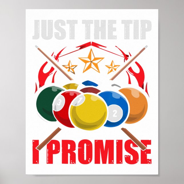 Funny Pool Player Billiards Just The Tip I Promise Poster (Front)