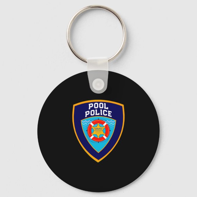 Funny pool police off duty lifeguards keep calm key ring (Front)
