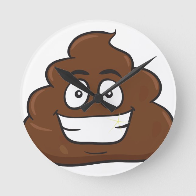 funny poop emoji round clock (Front)