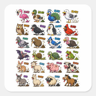 Funny Pooping Barnyard Animals Square Sticker