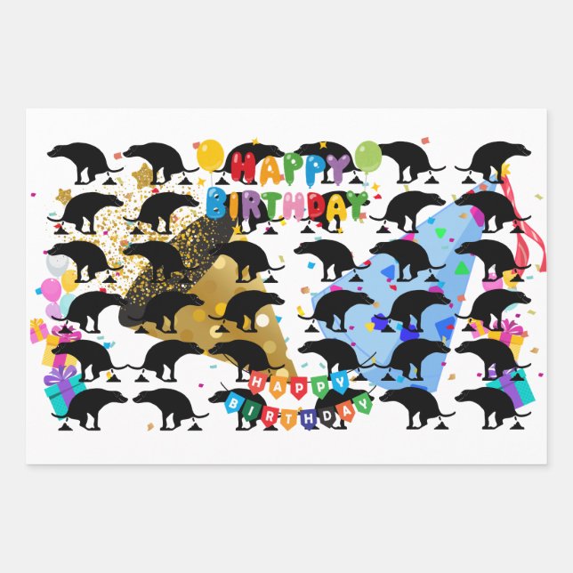 Funny Pooping Dog Birthday Celebration Wrapping Paper Sheet (Front)