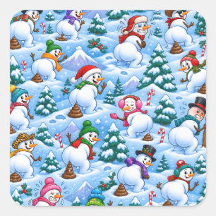 Funny Pooping Snowmen Winter Wonderland Square Sticker