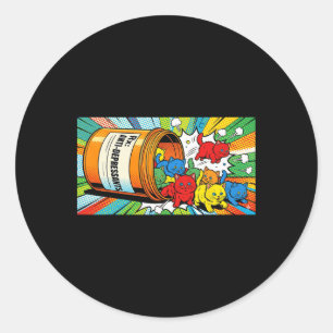 Funny Pop Art Spilled Pill Bottle Kittens Classic Round Sticker