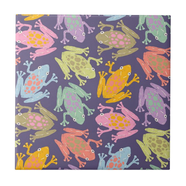 Funny pop art tropical frogs pattern. ceramic tile (Front)