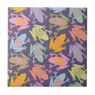 Funny pop art tropical frogs pattern. ceramic tile