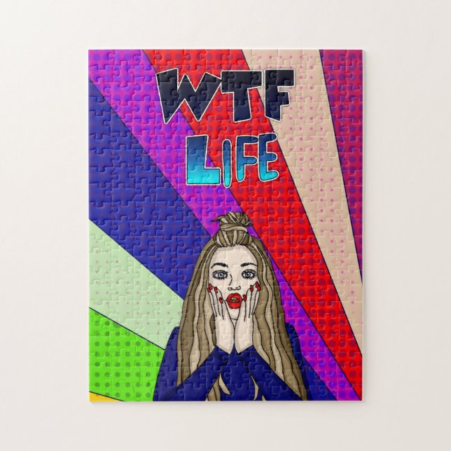 Funny Pop Art WTF Life ] Lady Freaking Out Jigsaw Puzzle (Vertical)