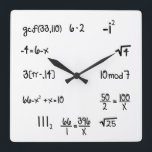 Funny Pop Quiz Math Genius Square Wall Clock<br><div class="desc">Funny math genius wall clock.  Simple math equation wall clock.  Pop Quiz.  Great gift for your math wizard.  White chalk with blackboard background. elpgeek</div>