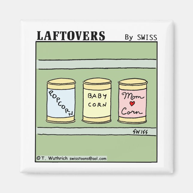Funny Popcorn Baby Corn Mum Family Cartoon Art Magnet (Front)