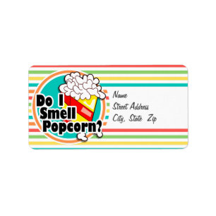 Funny Popcorn; Bright Rainbow Stripes Label