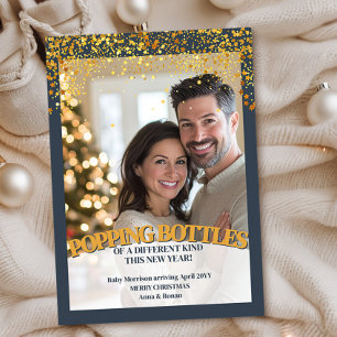 Funny Popping Bottles New Year Pregnancy Reveal Holiday Card