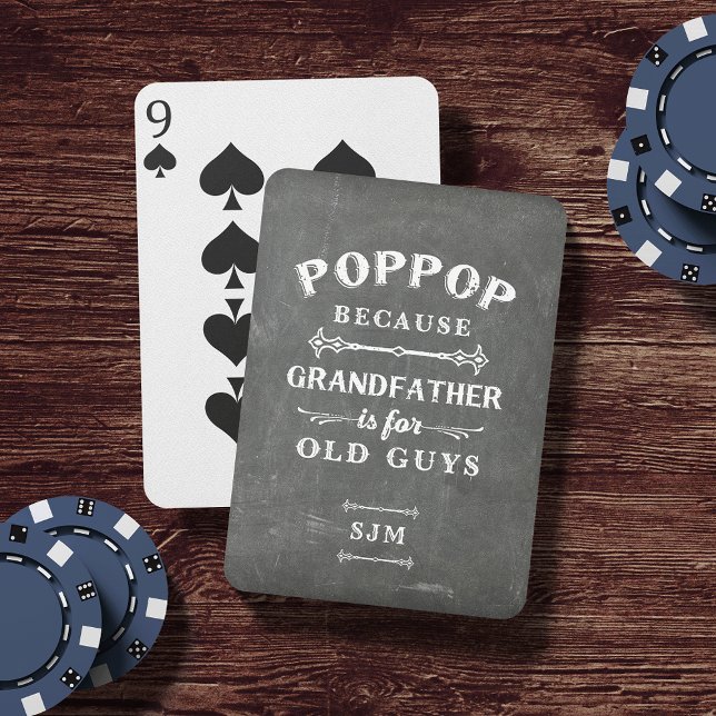 Funny Poppop Grandfather Monogram Playing Cards (Creator Uploaded)