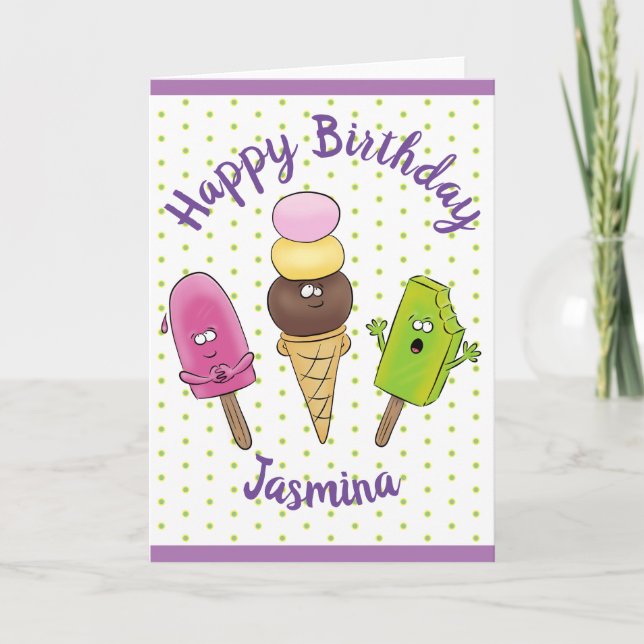 Funny popsicles and icecream cartoon illustration card (Front)