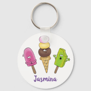 Funny popsicles and icecream cartoon illustration key ring
