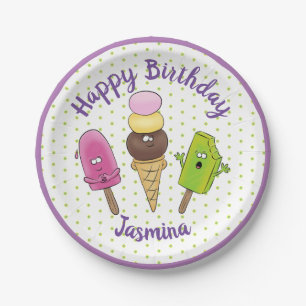 Funny popsicles and icecream cartoon illustration paper plate