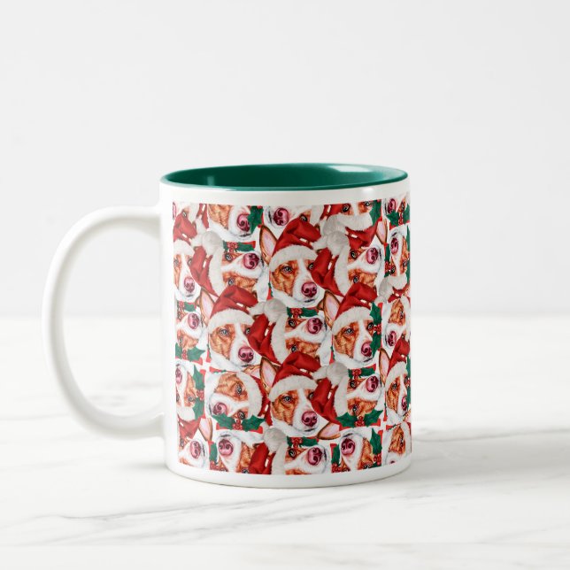 Funny Portuguese Podengo Christmas Pattern Two-Tone Coffee Mug (Left)