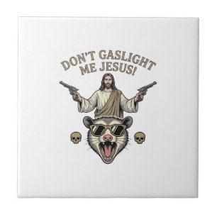 Funny Possum Jesus Vintage Engraving Shirt Design_ Ceramic Tile