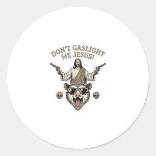 Funny Possum Jesus Vintage Engraving Shirt Design_ Classic Round Sticker