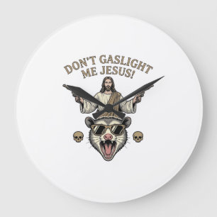 Funny Possum Jesus Vintage Engraving Shirt Design_ Large Clock