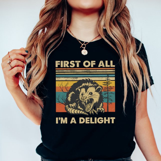 Funny Possum Retro Forest; “I’m a Delight” Summer  T-Shirt (Creator Uploaded)