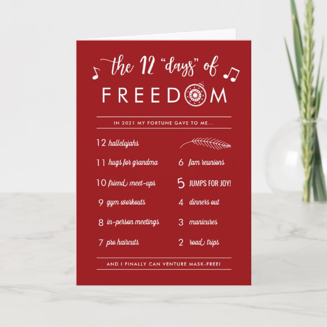 Funny Post Covid 12 Days of Freedom Christmas Holiday Card (Front)