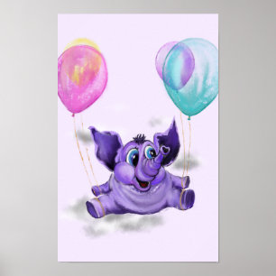 Funny Poster with Happy Elephant - Painting