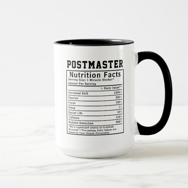 Funny Postmaster Nutrition Facts Mailroom Gift Mug (Right)
