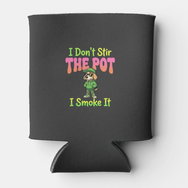 Funny Pot Smoking Dog Stoner Can Cooler (Front)