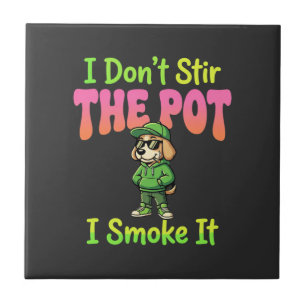 Funny Pot Smoking Dog Stoner Ceramic Tile