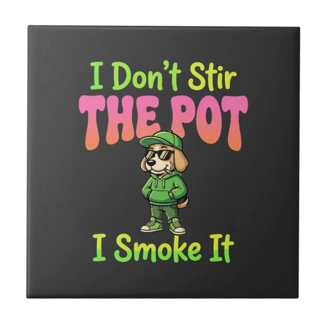 Funny Pot Smoking Dog Stoner Ceramic Tile (Front)