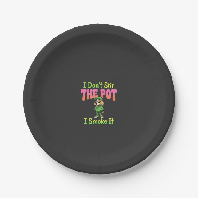Funny Pot Smoking Dog Stoner Paper Plate (Front)