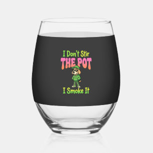 Funny Pot Smoking Dog Stoner Stemless Wine Glass