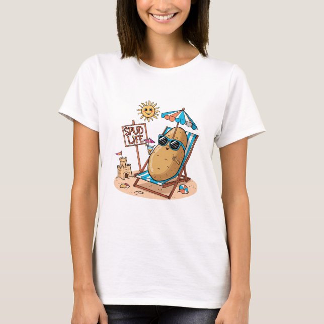 Funny Potato Beach Life Design - Spud Life Humour  T-Shirt (Front)