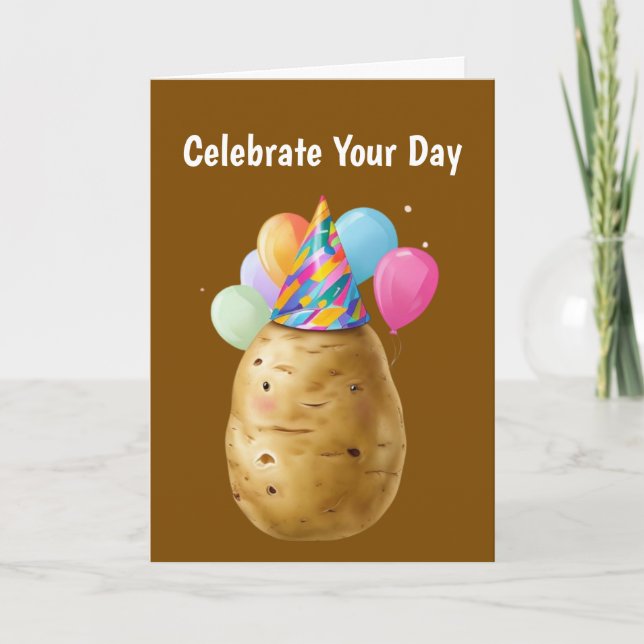 Funny Potato Birthday Gift with Party Hat Card (Front)