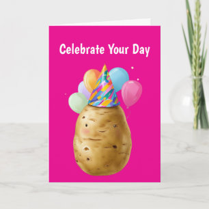 Funny Potato Birthday Gift with Party Hat Card
