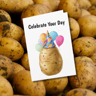 Funny Potato Birthday Gift with Party Hat Card