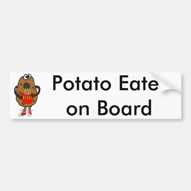 Funny Potato Eating French Fries Cartoon Bumper Sticker (Front)