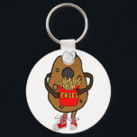 Funny Potato Eating French Fries Cartoon Key Ring<br><div class="desc">Silly funny potato eating French fries cartoon where the potato is shocked to find out what French fries are made of.  Great for potato lovers.</div>