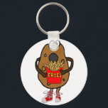 Funny Potato Eating French Fries Cartoon Key Ring<br><div class="desc">Silly funny potato eating French fries cartoon where the potato is shocked to find out what French fries are made of.  Great for potato lovers.</div>