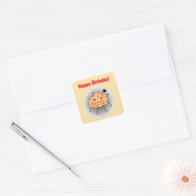 Funny Potato Happy Birthday Face Square Sticker (Envelope)